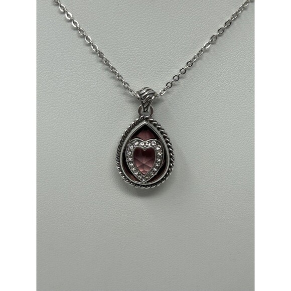 NWT Brighton Courageous Heart Necklace & Earrings Set Lavender Crystal - Picture 2 of 6
